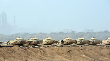  Saudi army tanks are seen deployed near the Saudi-Yemeni border, in southwestern Saudi Arabia, on April 9, 2015. (AFP)