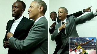 Obama strikes ‘lightning pose’ during visit with Usain Bolt 