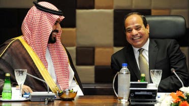 A handout picture made available by the Egyptian Presidency on April 15, 2015 shows Egyptian President Abdel Fattah al-Sisi (R) meeting with Saudi Defence Minister Prince Mohammed bin Salman afp 