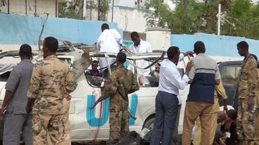 This image made from video shows the scene following a bomb attack on a van carrying U.N. employees in Garowe, in the semiautonomous Puntland region of northern Somalia Monday, April 20, 2015. (AP)