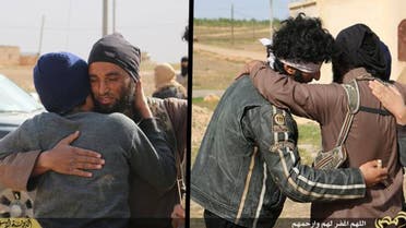 Macabre images show ISIS militants hugging men before deadly stoning (Courtesy of The Independent)