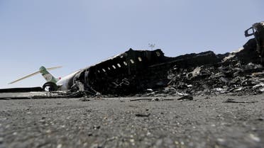 A Felix Airways plane is pictured after it was set ablaze by an air strike at the international airport of Yemen's capital Sanaa, April 29, 2015. (Reuters)