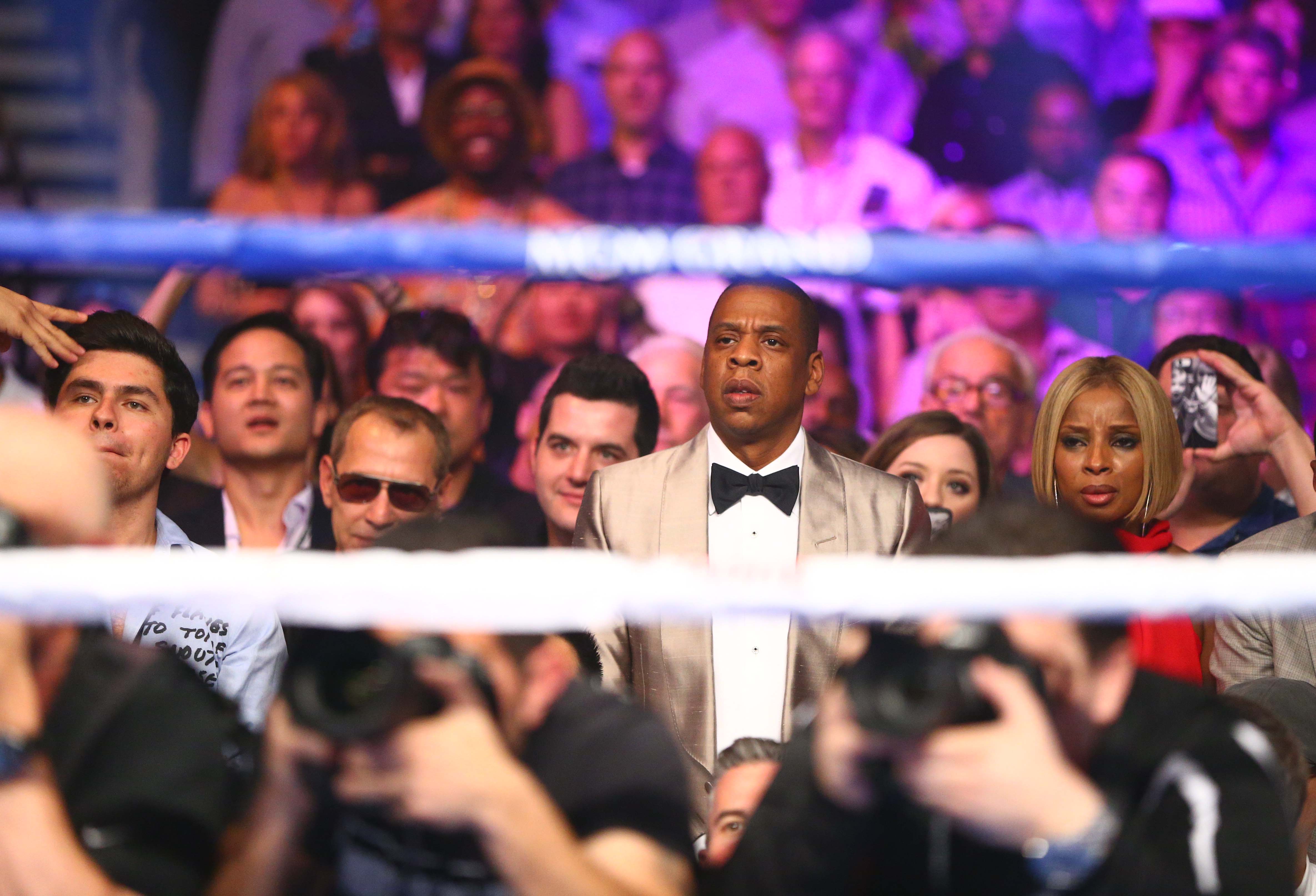 Recording artist Jay-Z in attendance during the world welterweight championship. (Reuters)