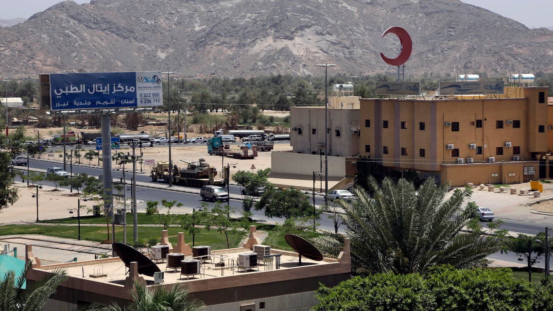 This photo shows an army tank being transported, in the city of Najran, Saudi Arabia, near the border with Yemen. (File: AP)
