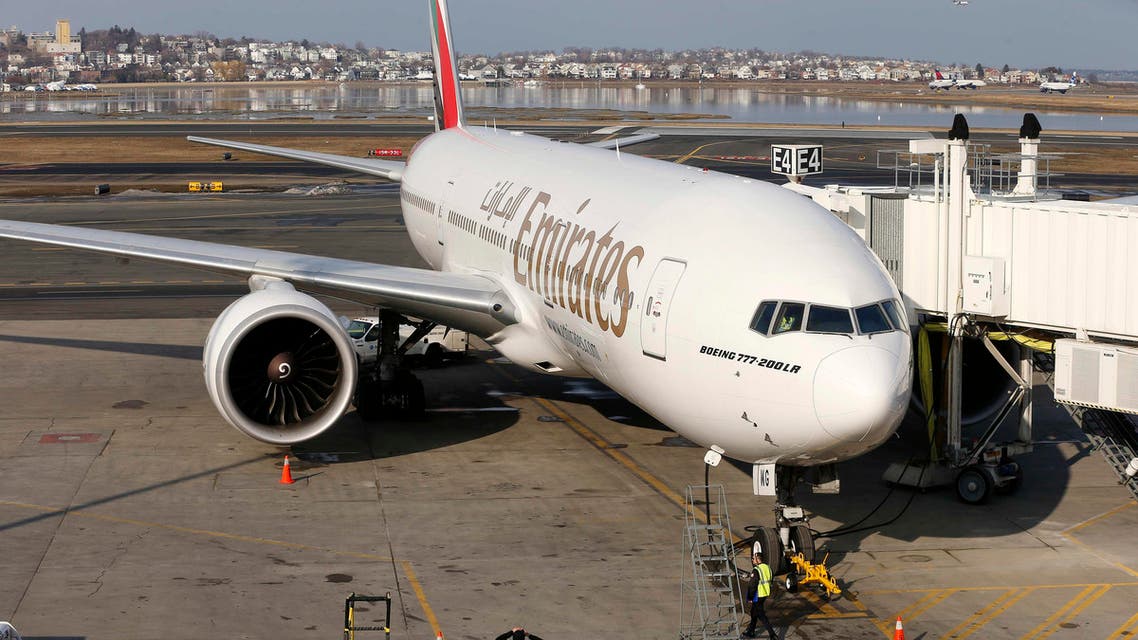 An Emirates Airline Boeing 777 at the gate at Logan International Airport in Boston, Monday, March 10, 2014. Emirates Airline launched daily service between Boston and Dubai on Monday afternoon. (AP Photo/Michael Dwyer)