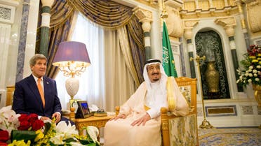 U.S. Secretary of State John Kerry (L) meets with Saudi King Salman at the Royal Court, Thursday, May 7, 2015, in Riyadh, Saudi Arabia. (Reuters)