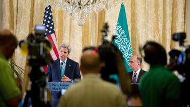 Secretary of State John Kerry, accompanied by Saudi Foreign Minister Adel al-Jubeir, speaks at a joint news conference at the Chief of Mission Residence, Paris, Friday, May 8, 2015, following a meeting with the foreign ministers of the Gulf Cooperation Council. Kerry and al-Jubeir announced that a five day humanitarian cease fire of the conflict in Yemen will happen Tuesday if the Houthis are willing to also stop their attacks. Kerry has also visited Sri Lanka, Somalia, Djibouti, Kenya, and Saudi Arabia on his trip. (AP Photo/Andrew Harnik, Pool)