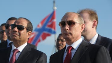 Russian President Vladimir Putin (R) and Egyptian President Abdel-Fattah el-Sissi visit missile cruiser Moskva on Aug. 12, 2014. (AP)