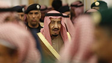 Saudi Arabia's new King Salman attends a ceremony at the Diwan royal palace in Riyadh Saturday, Jan. 24, 2015. AP