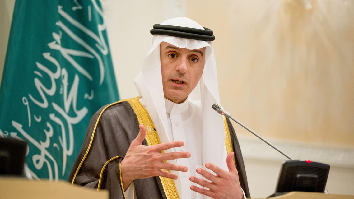 Saudi Foreign Minister Adel al-Jubeir, speaks during a joint new conference with U.S. Secretary of State John Kerry, at Riyadh Air Base in Saudi Arabia, Thursday, May 7, 2015.