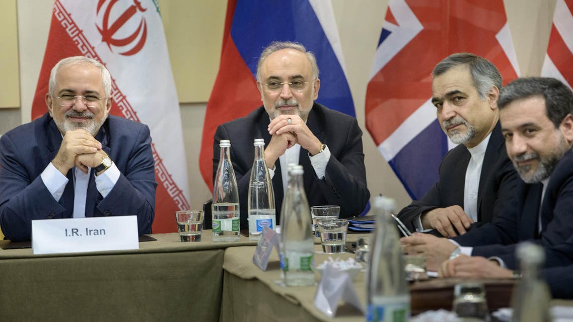 Head of Iranian Atomic Energy Organization Ali Akbar Salehi, second left, Special Assistant to Iranian president Hossein Fereydoun, second right, and Iranian Deputy Foreign Minister Abbas Araghchi. (File: AP)