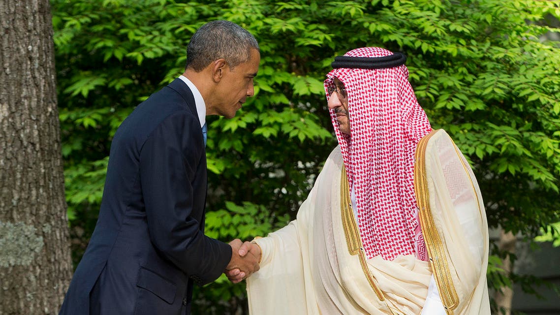 President Barack Obama shakes hands with Saudi Arabia Crown Prince Mohammed bin Nayef after meeting with Gulf Cooperation Council leaders at Camp David in Maryland, Thursday, May 14, 2015. (AP)