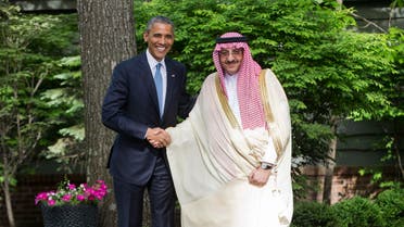 President Barack Obama shakes hands with Saudi Arabia Crown Prince Mohammed bin Nayef after meeting with Gulf Cooperation Council leaders at Camp David in Maryland, Thursday, May 14, 2015. Obama and the leaders from six Gulf nations are trying to work through tensions sparked by the U.S. bid for a nuclear deal with Iran, a pursuit that has put regional partners on edge. (AP Photo/Pablo Martinez Monsivais)