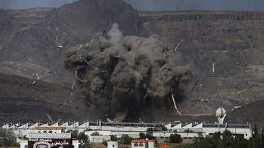 An air strike hits a military site controlled by the Houthi group in Yemen's capital Sanaa. (Reuters)