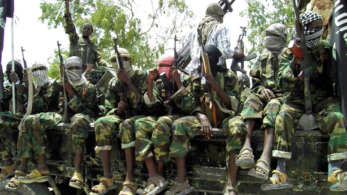 In this photo of Thursday, Oct.21, 2010, Al-Shabaab fighters display weapons as they conduct military exercises in northern Mogadishu, Somalia. (AP)