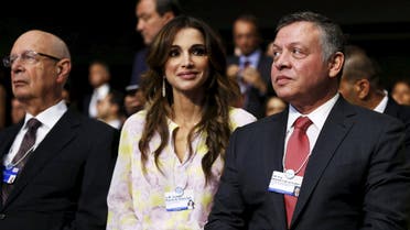 Jordan's King Abdullah (R), Queen Rania, and Klaus Schwab, Founder and Executive Chairman of the World Economic Forum (WEF), attend the World Economic Forum on the Middle East and North Africa at the King Hussein Convention Centre at the Dead Sea May 22, 2015. (Reuters)