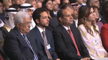 Abdel Fattah El Sisi (second from right), the Egyptian president, and Palestinian political leader Mahmoud Abbas (left) attended the opening of the WEF.