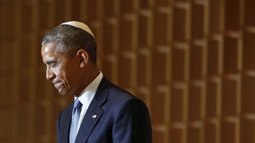 U.S. President Barack Obama pauses during remarks on Jewish American History Month at the Adas Israel Congregation synagogue in Washington May 22, 2015. (Reuters)
