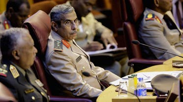 Saudi Armed Forces chief of staff General Lt. Gen. Abdulrahman Al-Banyan, second left, chairs his delegations during the opening session of the Arab military chiefs meeting at the Arab League headquarters, in Cairo, Egypt, Wednesday, April 22, 2015. (AP)