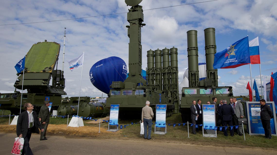 Russian air defense system missile system Antey 2500, or S-300 VM, is on display at the opening of the MAKS Air Show in Zhukovsky outside Moscow on Tuesday, Aug. 27, 2013. AP