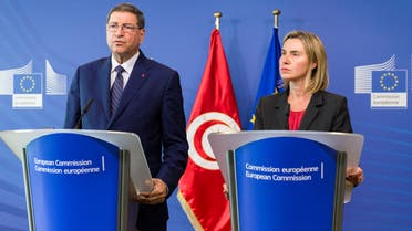 European Union Foreign Policy Chief Federica Mogherini, right, participates in a media conference with Tunisian Prime Minister Habib Essid at EU headquarters in Brussels on Wednesday, May 27, 2015. (AP)