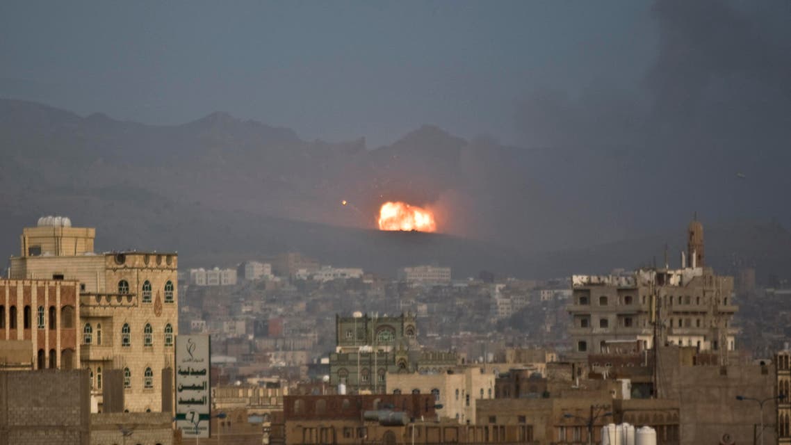 Flames and smoke rise after a Saudi-led airstrike hit a site believed to be one of the largest weapons depot on the outskirts of Yemen's capital, Sanaa. AP
