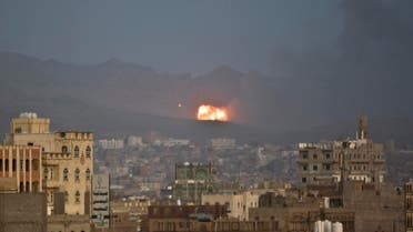 Flames and smoke rise after a Saudi-led airstrike hit a site believed to be one of the largest weapons depot on the outskirts of Yemen's capital, Sanaa. AP 