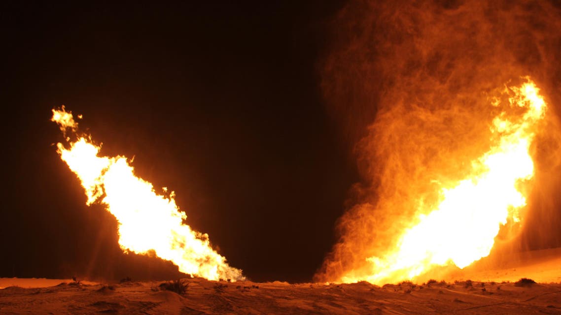 Flames rise from a gas pipeline explosion in El-Arish, Egypt, Monday, March 5, 2012. Militants again blew up a gas pipeline in Egypt's Sinai Peninsula that transports fuel to neighboring Israel and Jordan, Egyptian security officials said Monday. The attack on the pipeline was the 13th since the popular uprising that ousted longtime Egyptian leader Hosni Mubarak last year. (AP Photo)