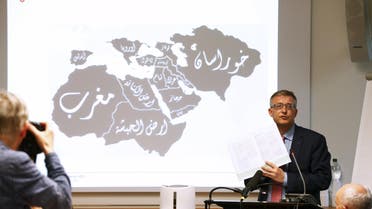 Swiss Federal Intelligence Service NDB director Markus Seiler speaks in front of a map showing the territories where the Islamic State has presence. (File: Reuters)