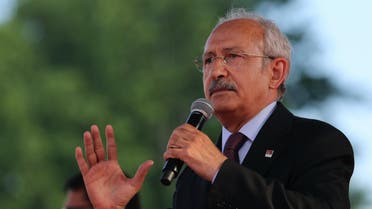 Turkey's main opposition Republican People's Party leader Kemal Kilicdaroglu addresses an election rally in Ankara, Turkey, Sunday, May 31, 2015. Turkey will hold general election on June 7, 2015 and approximately 56 million Turkish voters are eligible to cast their ballots to elect the 550 members of the Grand National Assembly. (AP Photo/Burhan Ozbilici)