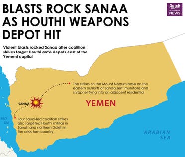 Infographic: Blasts rock Sanaa as Houthi weapons depot hit