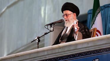 Iran's supreme leader Ayatollah Ali Khamenei delivers his speech during the 26th anniversary of the death of founder of Islamic Republic, Ayatollah Ruhollah Khomeini at his mausoleum in a suburb of Tehran on June 4, 2015. AFP