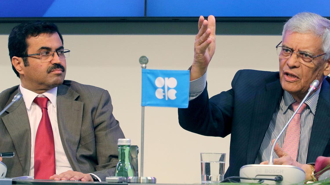Mohammed Bin Saleh Al-Sada, Minister of Energy and Industry of Qatar and President of the OPEC Conference, and OPEC's Secretary General Abdalla Salem El-Badri of Libya, from left, attend a news conference after a meeting of the Organization of the Petroleum Exporting Countries, OPEC, at their headquarters in Vienna, Austria, Friday, June 5, 2015.