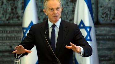 In this Tuesday, July 15, 2014 file photo, former British Prime Minister and Mideast envoy Tony Blair gestures as he speaks during joint statements with Israel's President Shimon Peres at the President's residence in Jerusalem. Blair on Wednesday, May 27, 2015, stepped down from his post as the international community's Mideast envoy, officials said, ending a term that began with great promise but which struggled to deliver dramatic changes in its quest to promote peace between Israel and the Palestinians. (AP Photo/Sebastian Scheiner, File)