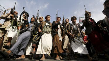 Armed Houthi followers rally against Saudi-led air strikes in Sanaa. (Reuters)
