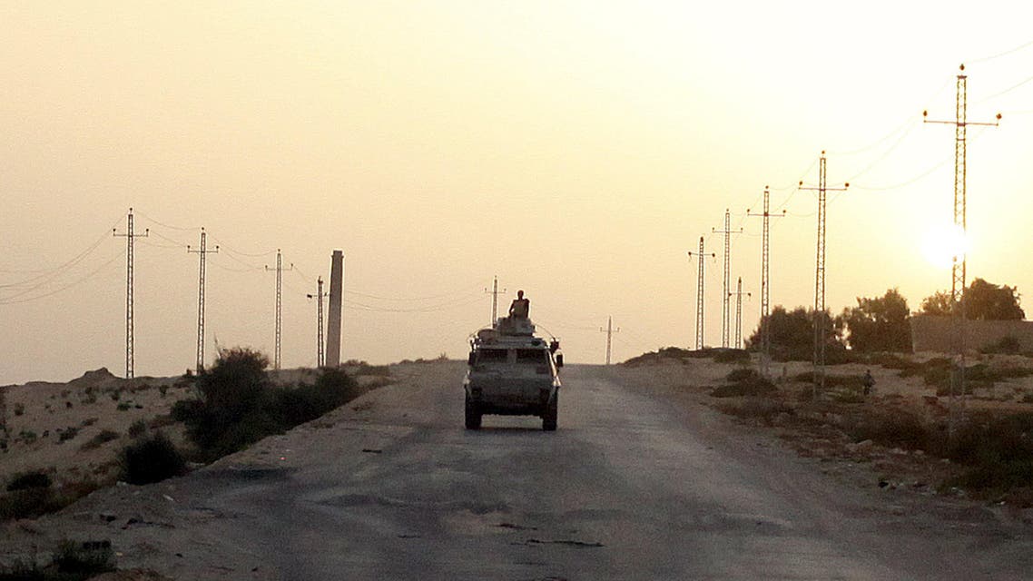 An Egyptian military vehicle is seen on the highway northern Sinai, May 25, 2015. Reuters