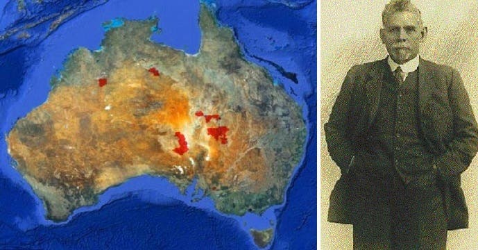 البقع البنية في الأرض التي امتلكها السير الأسترالي سيدني كيدمان، تشير بالخارطة الى امتدادها في 4 ولايات