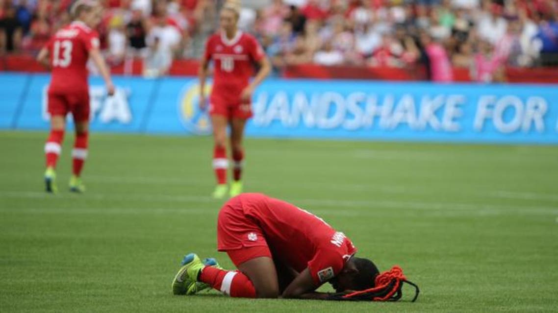 Canada defender Kadeisha Buchanan (3) reacts after losing to England in the quarterfinals of the FIFA 2015 Women's World Cup at BC Place Stadium. Reuters