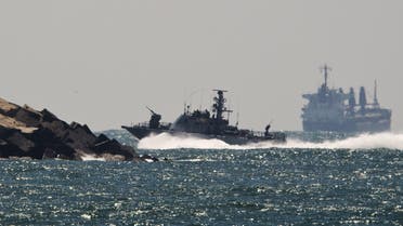 An Israeli naval vessel (C) is seen in the Mediterranean sea outside the port of Ashdod, Israel June 29, 2015. Reuters