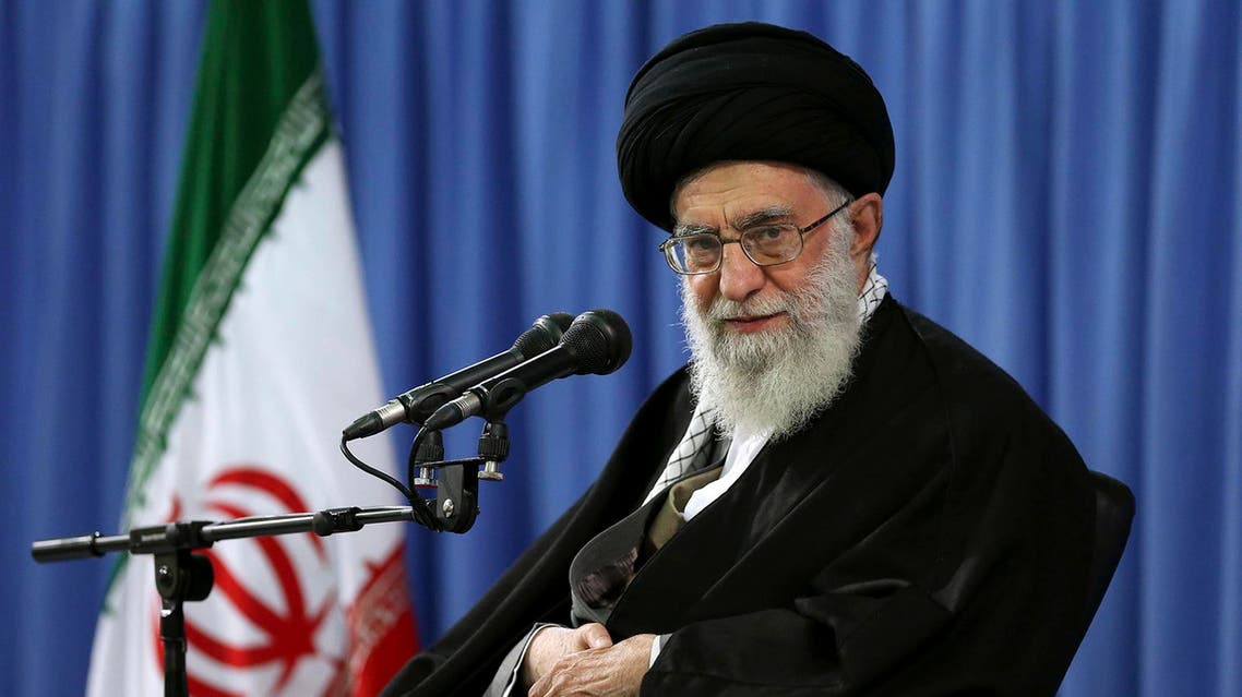 In this file photo released by an official website of the office of the Iranian supreme leader April 9, 2015, Supreme Leader Ayatollah Ali Khamenei attends a meeting with a group of religious performers in Tehran, Iran. AP