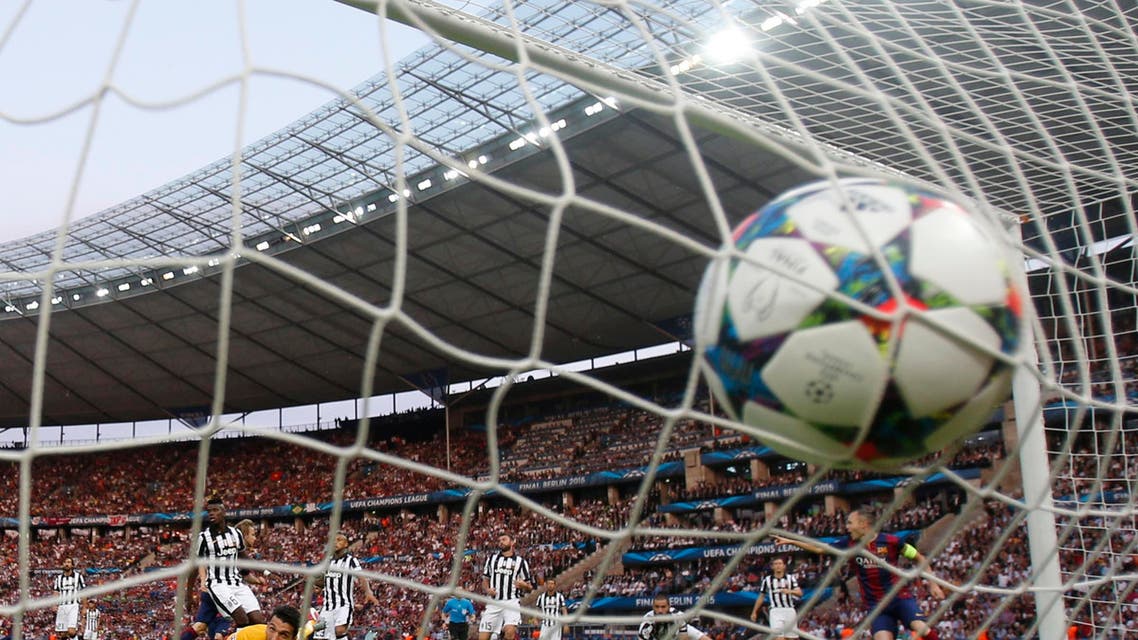 In this Saturday June 6, 2015 file photo, Juventus goalkeeper Gianluigi Buffon looks round after Barcelona's Ivan Rakitic scored the opening goal during the Champions League final soccer match. AP