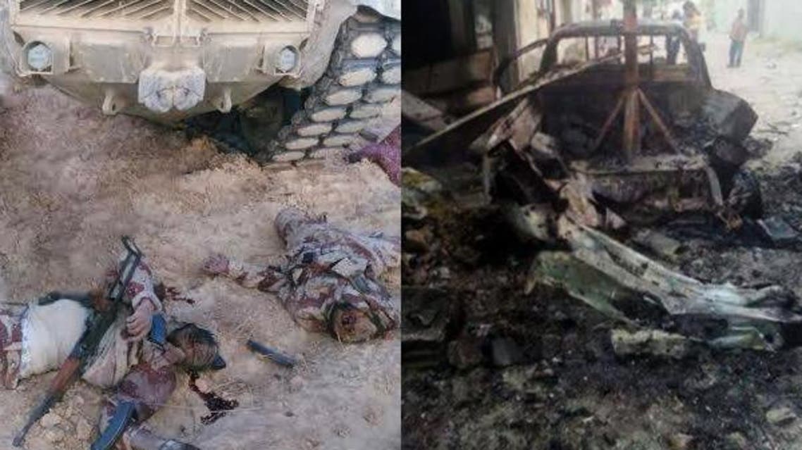 جثث مسلحي داعش في سيناء وعربة مدمرة باشتباكات مع الجيش المصري
