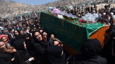 In this photograph taken on March 22, 2015, Independent civil society activists carry the coffin of slain Afghan woman Farkhunda through the streets of Kabul, after her lynching by a mob following a dispute over alleged blasphemy. An Afghan appeal court has on July 2, 2015, overturned death sentences given to four men for the mob killing in March of a woman falsely accused of blasphemy in Kabul, a judge said. AFP PHOTO/Wakil Kohsar/FILES