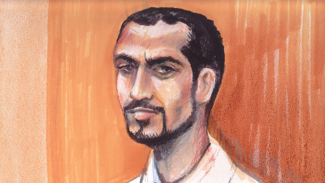 In this artists rendering, Omar Khadr appears in an Edmonton courtroom, Monday, Sept. 23, 2013.