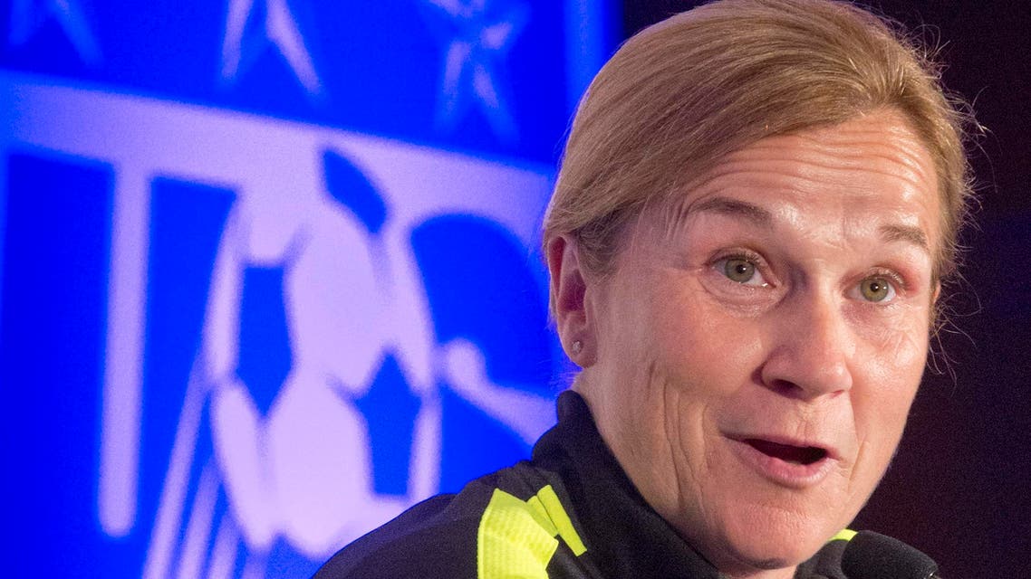 United States women's soccer head coach Jill Ellis speaks during the U.S. women's national team World Cup media day, Wednesday, May 27, 2015, in New York. The U.S. will face South Korea on Saturday, May 30, at Red Bull Arena in their final send-off match, before leaving for Canada and the 2015 FIFA Women's World Cup. (AP Photo/Bebeto Matthews)