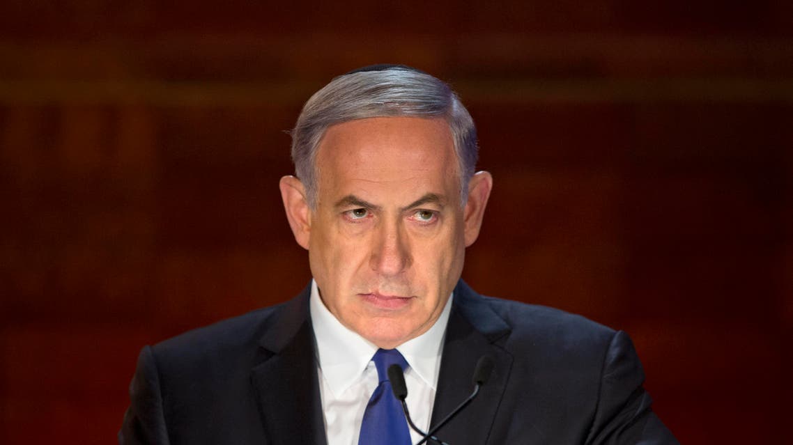 Israeli Prime Minister Benjamin Netanyahu looks on as he speaks at the opening ceremony of the Holocaust Remembrance Day at the Yad Vashem Holocaust Memorial in Jerusalem. AP