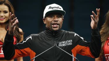 This May 2, 2015, file photo shows Floyd Mayweather Jr. gesturing during a press conference following his welterweight title fight in Las Vegas. AP 