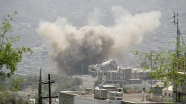 Dust rises from the site of a Saudi-led air strike in Yemen's southwestern city of Taiz Reuters 