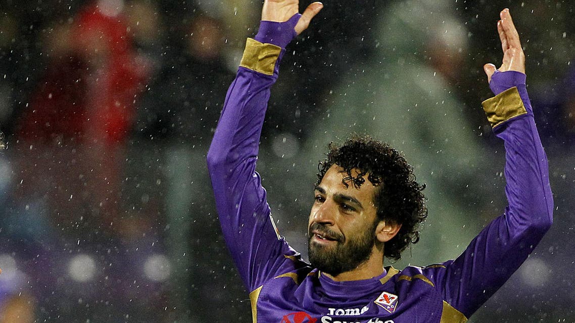 Fiorentina's Mohamed Salah Ghaly, left, celebrates after scoring during a Serie A soccer match between Fiorentina and Sampdoria at the Artemio Franchi stadium in Florence, Italy Saturday, April 4, 2015.