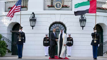 President Barack Obama, left, shakes hands with Sheikh Mohamed bin Zayed Al Nahyan, Crown Prince of Abu Dhabi, Deputy Supreme Commander of the UAE Armed Forces and Chairman of the Executive Council of the Emirate of Abu Dhabi, as he arrives at the South Lawn of the White House in Washington. (File Photo: AP)